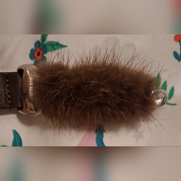 EUC RARE Vintage Garuglieri Brown Italian Calf & Mink & Crystal Luxury Belt SZ L